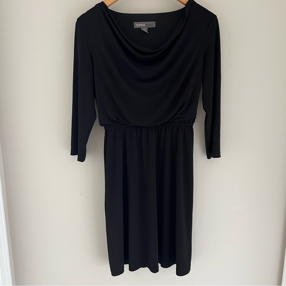 Donna Ricco cowl neck 3/4 sleeve black business casual dress size 8